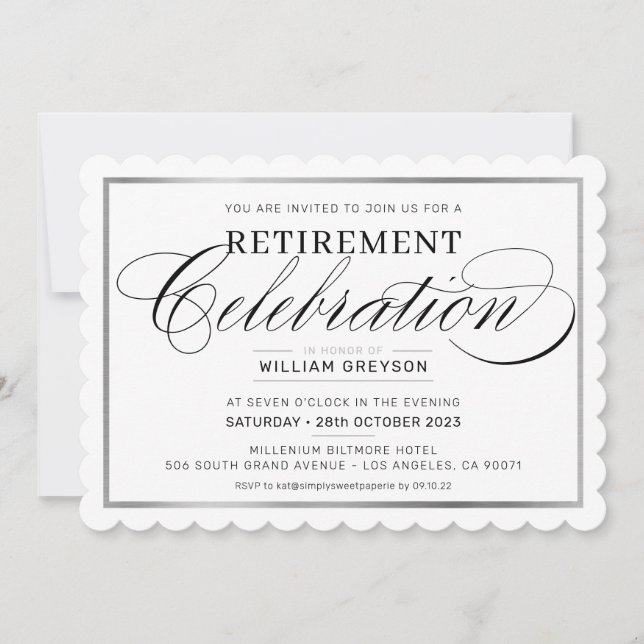 Invitación CELEBRACIÓN DE RETIREMENT CENNER negro plateado mo (Anverso)