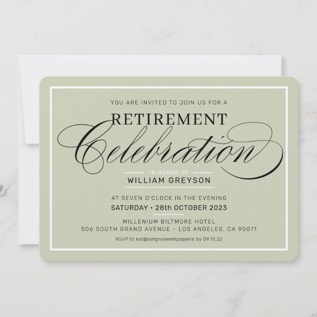 Invitación CELEBRACIÓN DE RETIREMENT CENNER sabio verde moder (Anverso)