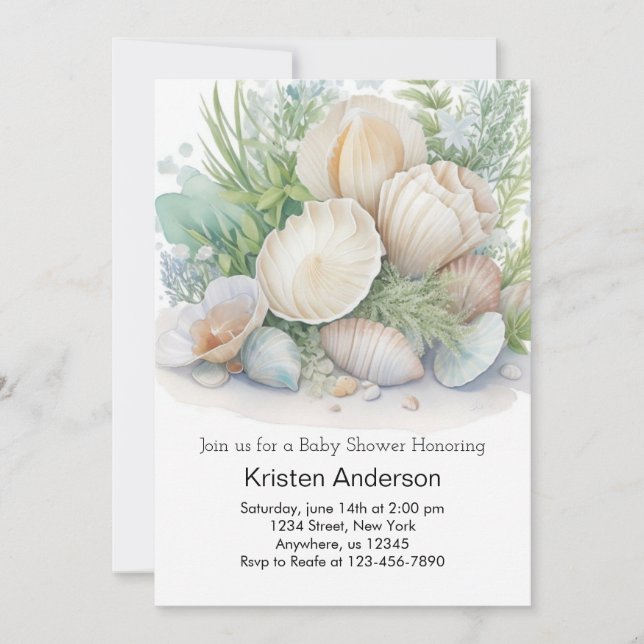 Invitación Celebración de Seashell Meadow en Baby Shower (Anverso)