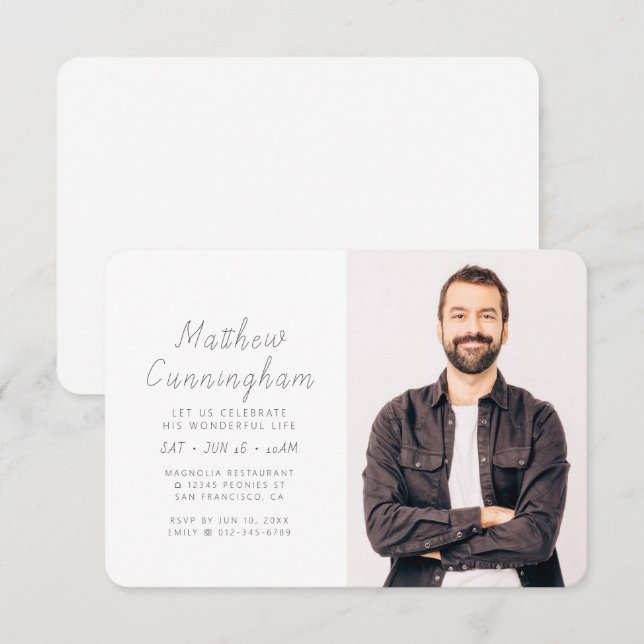 Invitación Celebración de su maravillosa vida foto moderna (Anverso / Reverso)