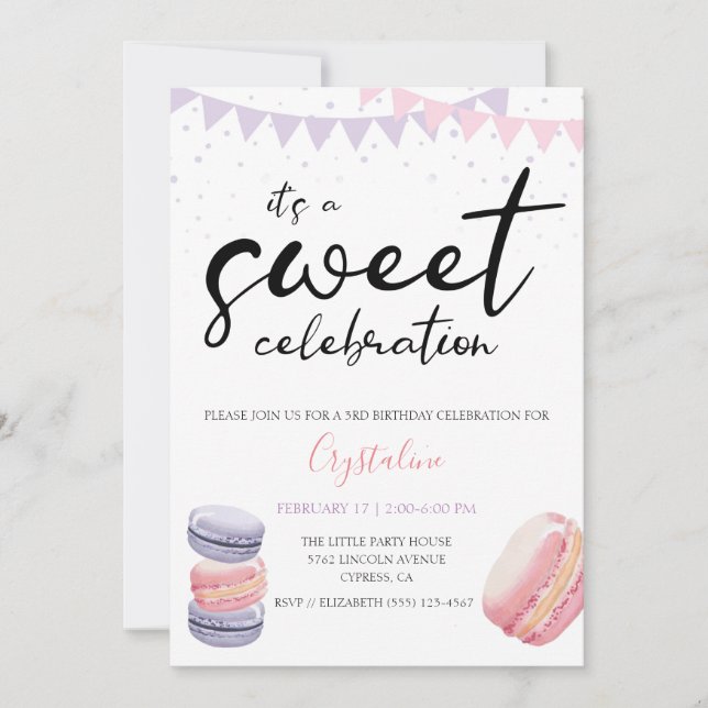 Invitación Celebración de Sweet Macaron (Anverso)
