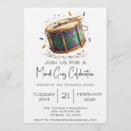 Invitación Celebración de tambor festivo de Mardi Gras