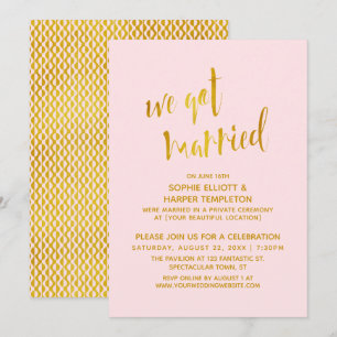 Invitación Celebración de Tipografía Nos Casamos Dorado y Ros