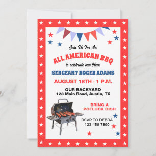 Invitación Celebración de tu cumpleaños de héroe militar BBQ