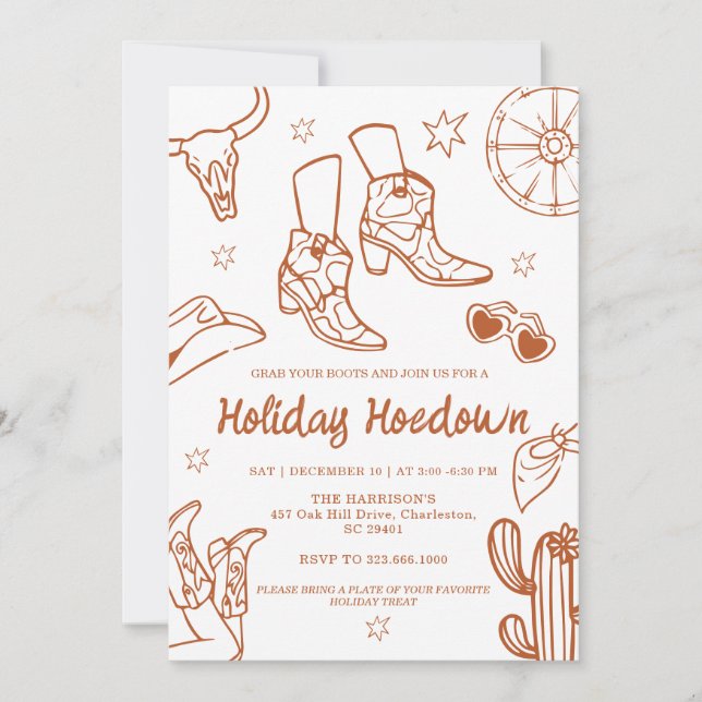 Invitación Celebración de vacaciones de botas de vaquero dibu (Anverso)