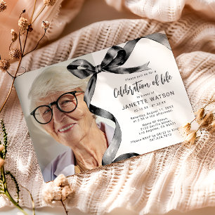 Invitación Celebración De Vida Con Foto De Lazo Negro De Moda