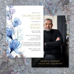 Invitación Celebración De Vida Floral Azul Funeral Foto