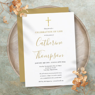 Invitación Celebración de vida funeral con guión dorado