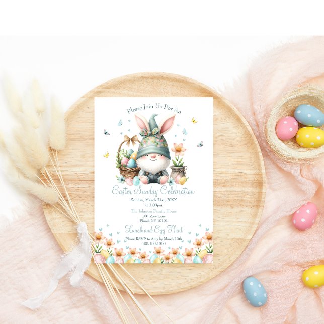 Invitación Celebración de Watercolor Easter Cute Gnome (Subido por el creador)