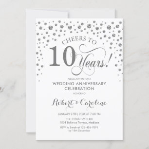 Invitación Celebración del 10º Aniversario - Blanco Plateado