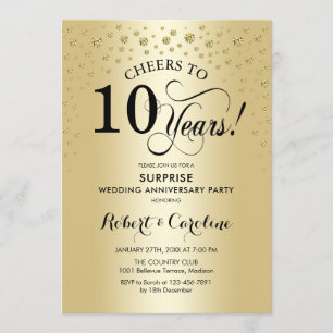 Invitación Celebración del 10º Aniversario Sorpresa - Dorado 