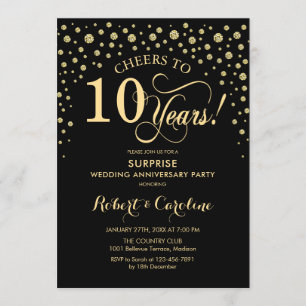 Invitación Celebración del 10º Aniversario Sorpresa - Oro Neg
