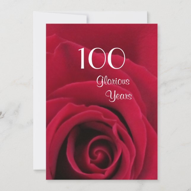 Invitación ¡Celebración del 100 cumpleaños!-Rosa Roja profund (Anverso)