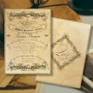 Invitación Celebración del 100 cumpleaños Vintage Té manchado