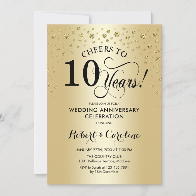 Invitación Celebración del 10° aniversario - Negro de oro (Anverso)