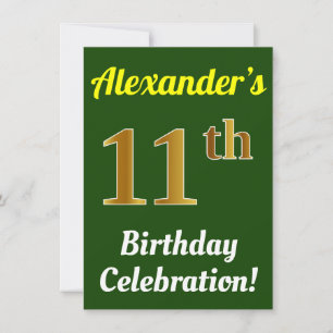 Invitación Celebración del 11º cumpleaños de Verde, Falso Oro