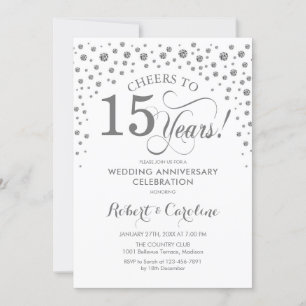 Invitación Celebración del 15º Aniversario - Blanco Plateado