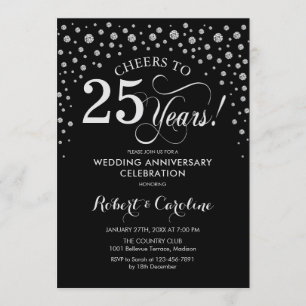 Invitación Celebración del 25º Aniversario - Negro Plateado