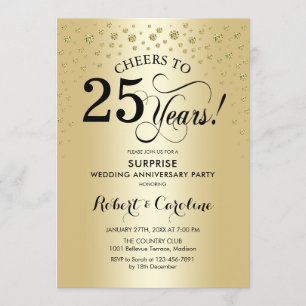 Invitación Celebración del 25º Aniversario Sorpresa - Dorado 