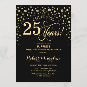 Invitación Celebración del 25º Aniversario Sorpresa - Oro Neg