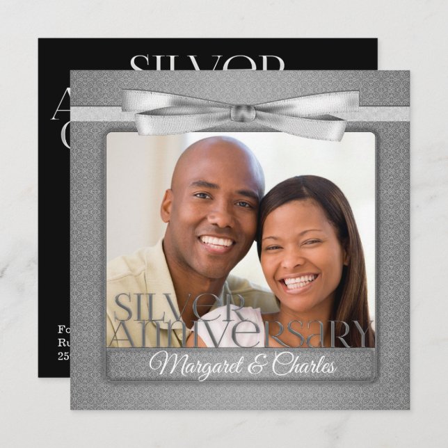 Invitación Celebración del 25° Aniversario de Plata con foto (Anverso / Reverso)