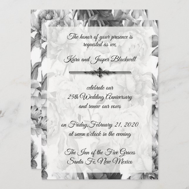 Invitación Celebración del 25° Aniversario del Negro y Blanco (Anverso / Reverso)