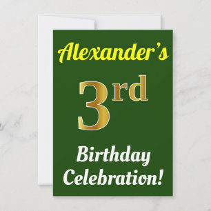 Invitación Celebración del 3er cumpleaños de nombre + verde y
