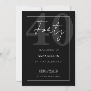 Invitación Celebración del 40 cumpleaños en blanco y negro