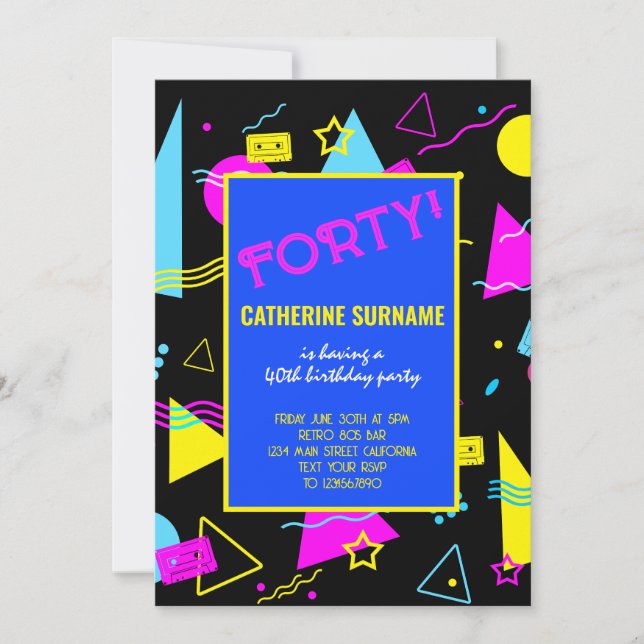 Invitación Celebración del 40 cumpleaños retrocolorido (Anverso)