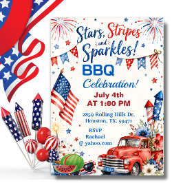 Invitación Celebración del 4 de julio con estrellas, rayas y 