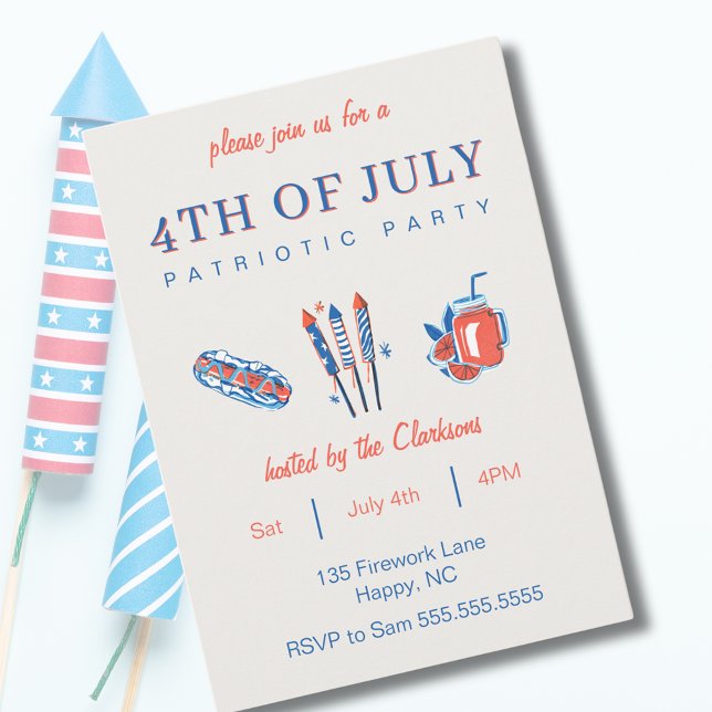 Invitación Celebración del 4 de julio del Fiesta patriótico v (Vintage 4th of July Patriotic Party Celebration Invitation
)