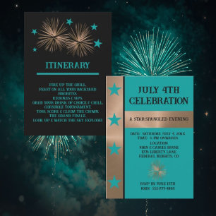 Invitación Celebración del 4 de julio en cobre y turquesa úni
