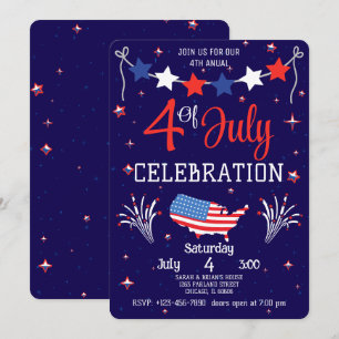 Invitación Celebración del 4 de Julio Rojo, Blanco y Azul