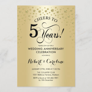 Invitación Celebración del 5º Aniversario - Dorado Negro