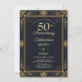Invitación Celebración del 50º Aniversario Elegante Negro Oro