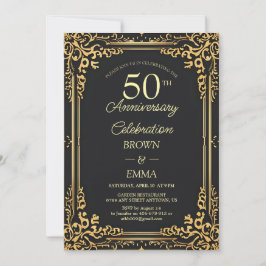 Invitación Celebración del 50º Aniversario en Negro Elegante