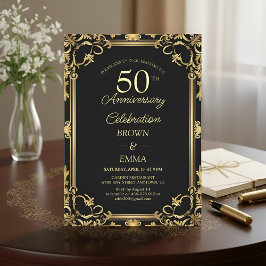 Invitación Celebración del 50º Aniversario en Negro Elegante 