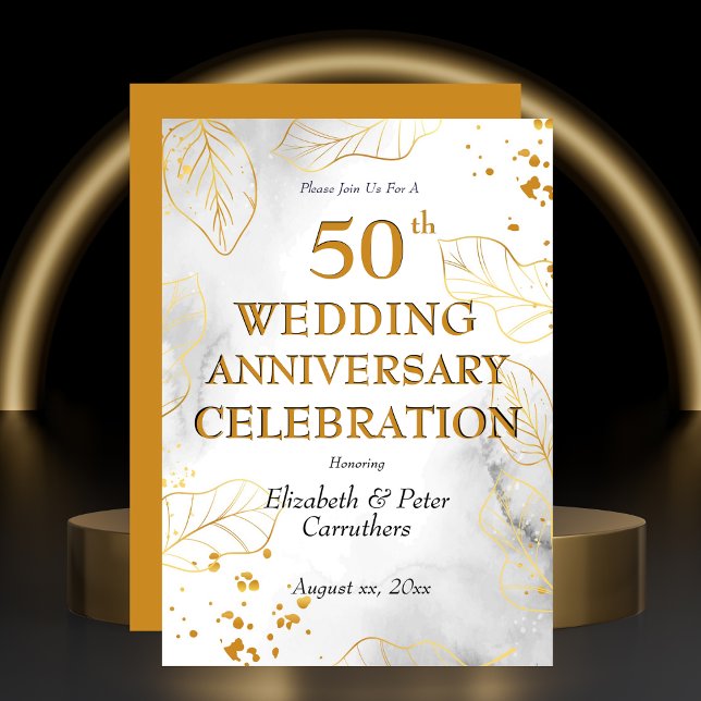 Invitación Celebración del 50° Aniversario Boda Fiesta Dorado (50th Wedding Anniversary Celebration Golden Party Invitation)