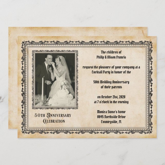Invitación Celebración del 50 Aniversario de Estilo Vintage (Anverso / Reverso)