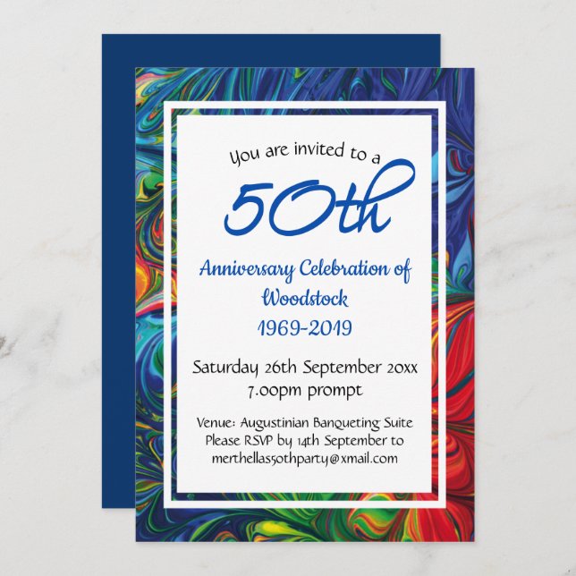 Invitación Celebración del 50 aniversario Retro Personalizada (Anverso / Reverso)