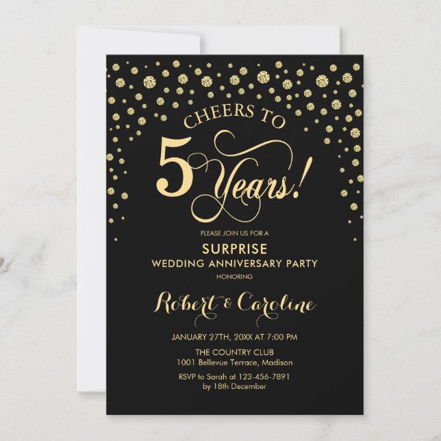 Invitación Celebración del 5° Aniversario de la Sorpresa - Or (Anverso)