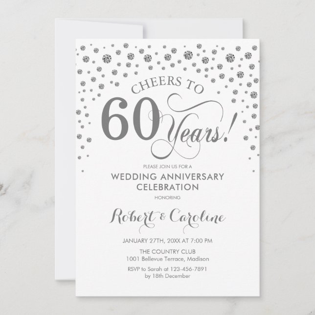 Invitación Celebración del 60º Aniversario - Blanco Plateado (Anverso)
