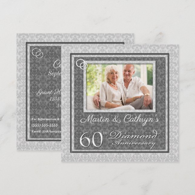 Invitación Celebración del 60º Aniversario de Bodas con Foto  (Anverso / Reverso)