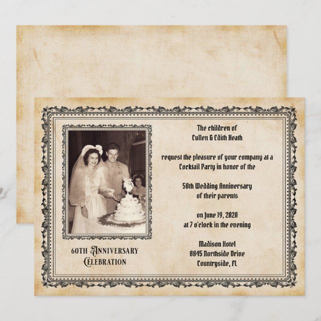 Invitación Celebración del 60º Aniversario del Estilo Vintage (Anverso / Reverso)
