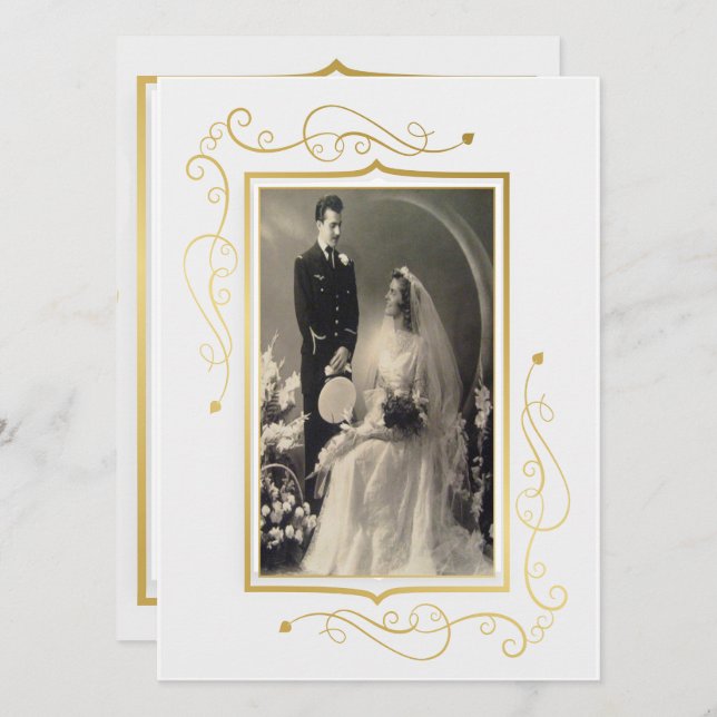 Invitación Celebración del 60º Aniversario Elegant Gold (Anverso / Reverso)