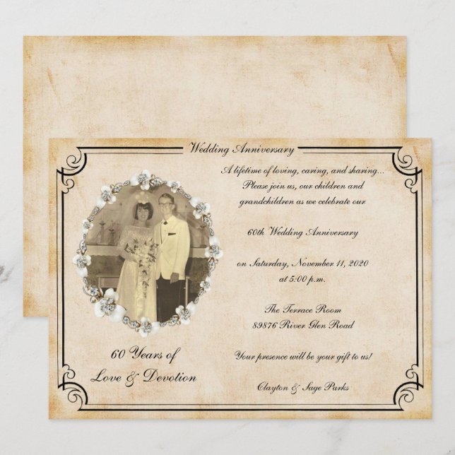 Invitación Celebración del 60º Aniversario Vintage (Anverso / Reverso)
