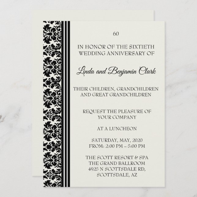 Invitación Celebración del 60° aniversario de Damask (Anverso / Reverso)