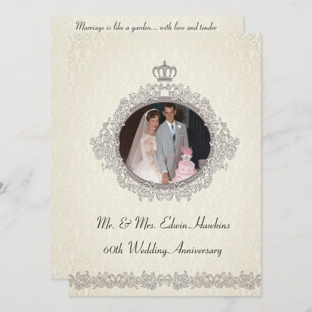 Invitación Celebración del 60 Aniversario de estilo victorian (Anverso / Reverso)