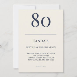 Invitación Celebración del 80 cumpleaños Classic Navy & Cream