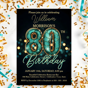 Invitación Celebración del 80 cumpleaños en elegante turquesa